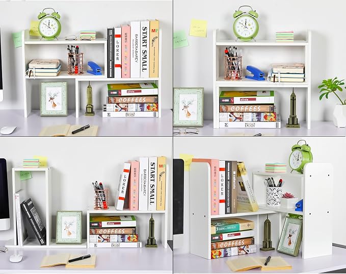 Desk Organizer Desktop Shelf Adjustable Countertop Bookshelf Small Table Shelves Book Organizer Office Organization for Desk, White - Image 6