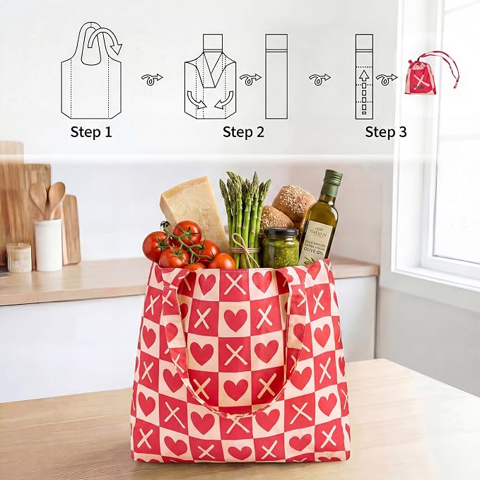 Stelle Lightweight Reusable Grocery Bag with Handles Ripstop Nylon Foldable Tote Shopping Bags for Travel and Groceries - Image 6