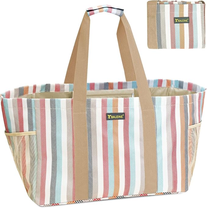 BALEINE Soft 9 Gallon Extra Large Utility Tote, Foldable Reusable Storage Bag (Color Stripe) by BALEINE