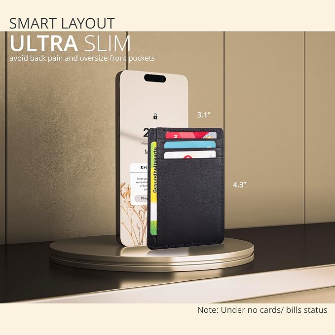 Leather Slim Minimalist RFID Blocking Front Pocket Wallet, Nappa Brown - Image 3