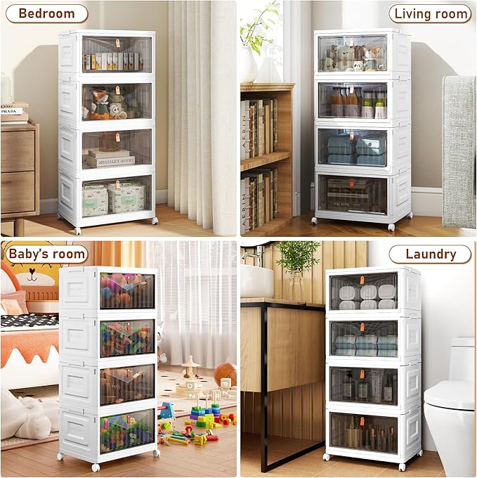 Wise Oannes Closet Organizers and storage, Storage cabinet with Wheels | Stackable Storage Bins with Wheels，Collapsible and Folds flat design to saves space, , Great for home, office, or garage - Image 6