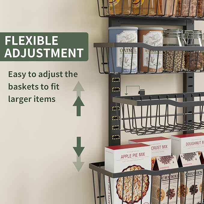 Eastherry Over The Door Organizer，8-Tier Over The Door Pantry Organizer with Adjustable Baskets，Metal Hanging Pantry Organizers and Storage for Kitchen, Back of Door Seasoning Rack (Black) - Image 3