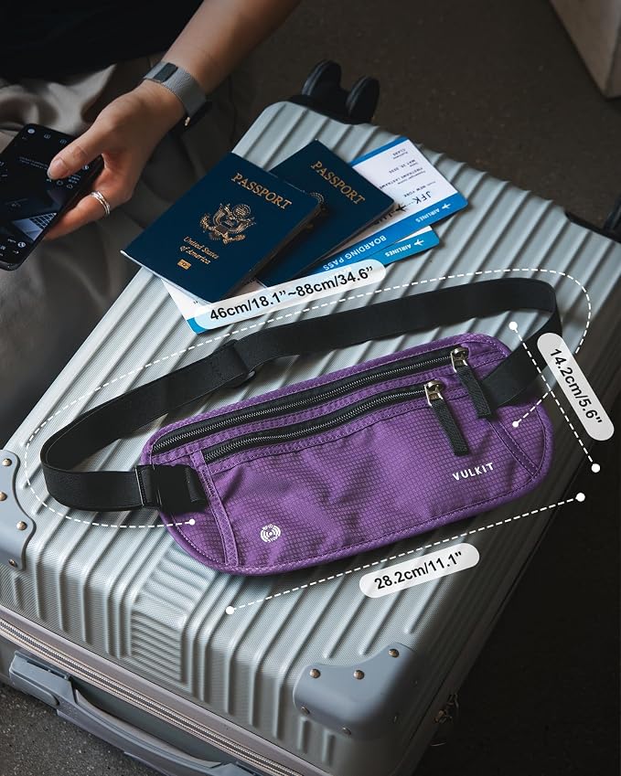 VULKIT Money Belt for Travel, Hidden Passport Holder, Anti-Theft Travel Wallet Under Clothes, RFID Blocking Waist Pouch, Undercover Fanny Pack, Violet Purple - Image 5
