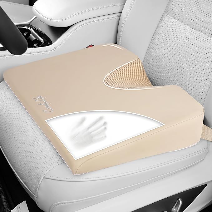 ComfiLife Car Seat Cushion – Premium Wedge Memory Foam Car Cushions for Driving – Seat Cushion for Car – Back & Sciatica Pain Relief for Long Drives – Comfort for Driver, Office, Truck Seat (Beige) by ComfiLife