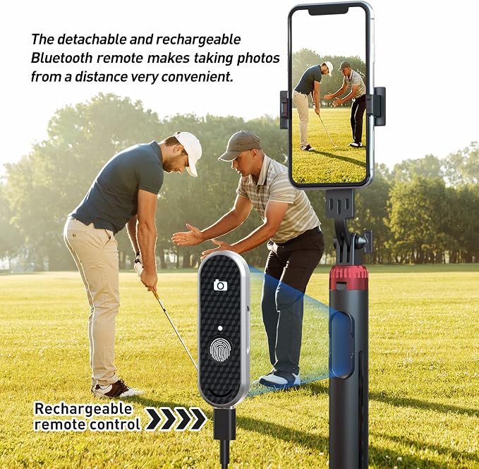 62" Phone Tripod & Selfie Stick for Golf Training | Extendable Cell Phone Tripod Stand with Wireless Remote and Phone Holder, Golf Training Aid - Compatible with iPhone Android - Image 4