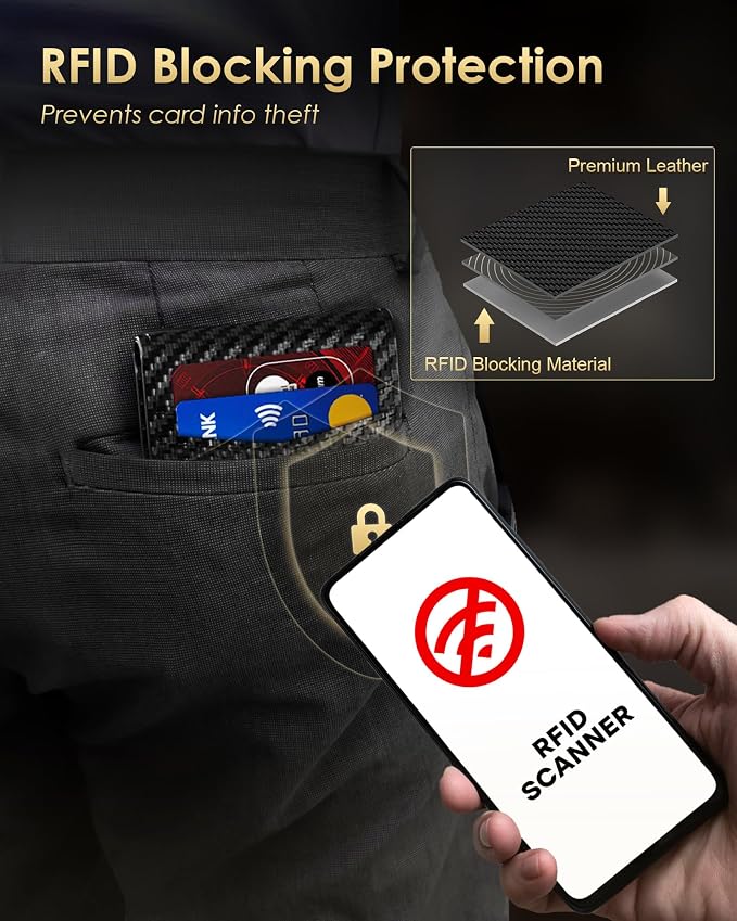 2026 Wallet for Men - RFID Blocking [Functional & Practical] Bifold Slim Minimalist Credit Card Holder Pop Up Wallet Metal Case with Cash Slot, Front Pocket with ID Window, Gift Boxed (Carbon Fiber) - Image 4