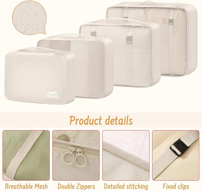 9 Set Packing Cubes for Travel Essentials - Lightweight Carry-On Luggage Organizer Bags with Shoe, Clothes & Laundry Bags for Airplane, Family & Business Travel, Beige - Image 6