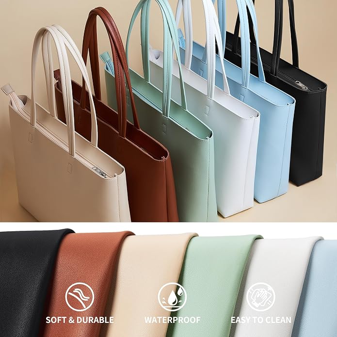 KALIDI Tote Bag Zipper Shoulder Bag Vegan Leather Purses Satchel for Women | Large Casual Handbag for Work Commuting Dating College Everyday - Image 6