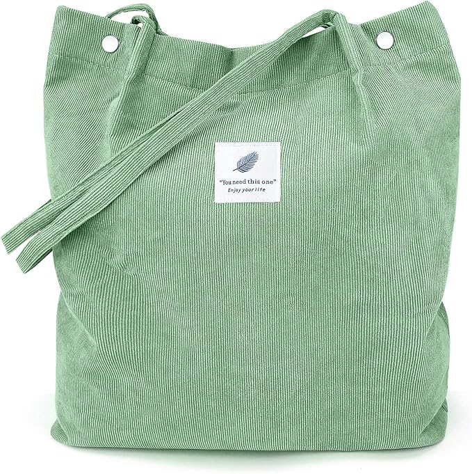 LHMTQVK Corduroy Tote Bags for Women, Large Capacity Tote Purse Reusable Grocery Shoulder Bag with Inner Pockets by LHMTQVK