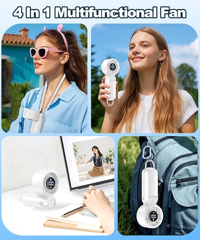 BEYYON Portable Handheld Turbo Fan, Travel Essentials, Gifts for Women/Men | LED Display, 5-Speed, Powerful Airflow, USB Rechargeable, Lanyard, Foldable Personal Fan for Cruise, Beach, Vacation - Image 7