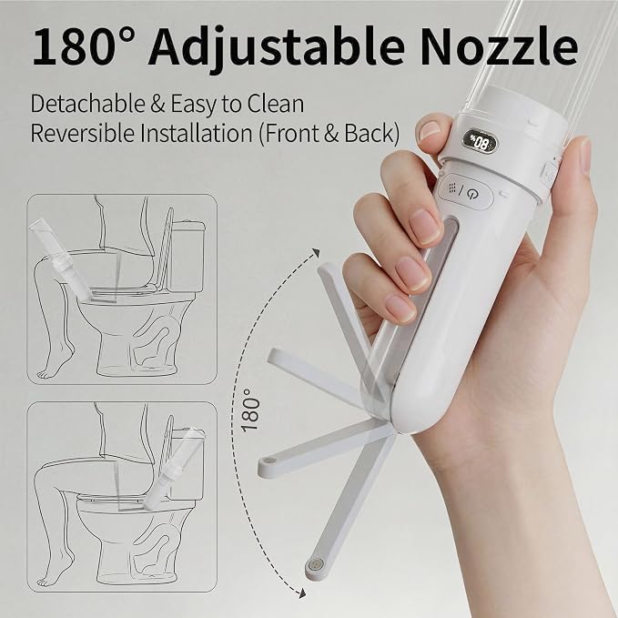 Portable Bidet for Travel,Personal Hygiene Sprayer Bottle for Women Men | Mobile Bidet Portable for Toilet,Electric Handheld High-Pressure Foldable USB-C Battery-Powered - Image 3
