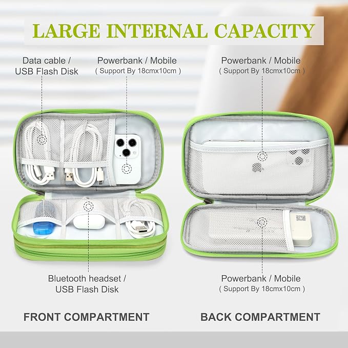 FYY Electronic Organizer, Travel Tech Pouch Bag, Medium, Green | Wrist Strap, Waterproof, Double Layers Portable Electronics Travel Carrying Case for Cord, Charger, Daily Business Trips Use - Image 3