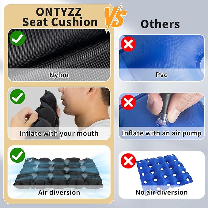 Inflatable Seat Cushion Lightweight Airplane Seat Cushion | Stadium Seat Travel Cushion for Climbing Hiking Office Airplane - Image 5