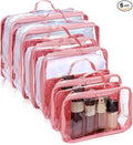 Hillban 6 Pcs Pink Large Clear Travel Packing Cube 3 Sizes See Through PVC Organizer for Suitcase Multipurpose Pouch with Handle Vinyl Zippered Storage Bags Luggage Cube Organizer by Hillban