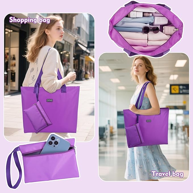 AOTIAN Reusable Grocery Bag, Foldable Shopping Tote Bag with Zipper Closure | Holds up to 50 lbs, Doubles as a phone pouch, Durable & tear-resistant. For travel, gym, beach & daily use, Machine washable - Image 2
