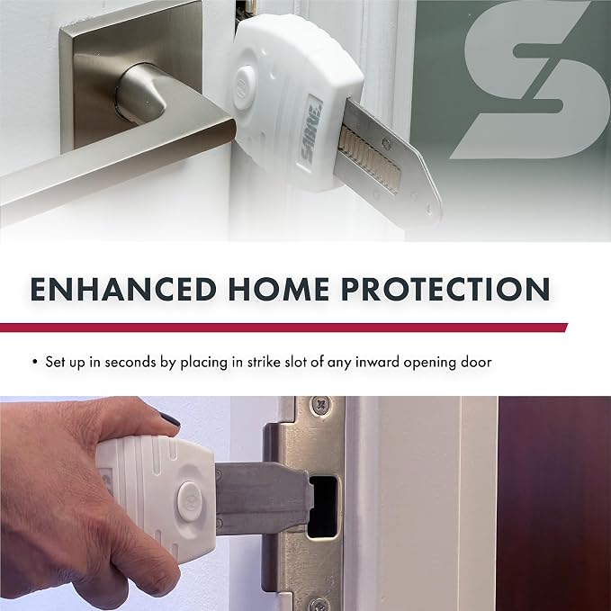 SABRE Portable Door Lock, Durable Metal Construction, Lightweight and Compact, Quick No-Tool Installation, Fits Most Inward-Swinging Hinged Doors, Requires 1/8 Inch Gap, For Houses, Apartments, Condos - Image 6