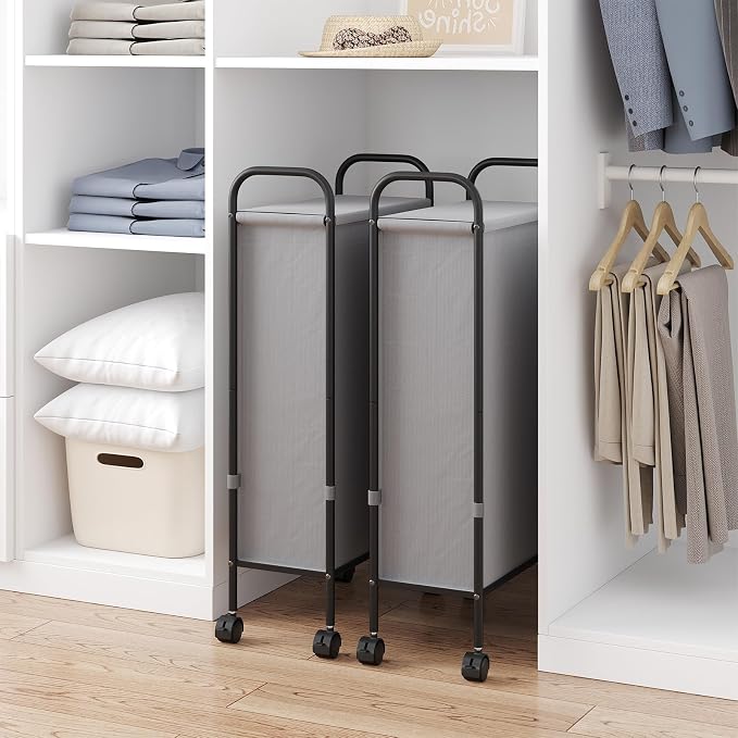 ELYKEN Slim Laundry Hamper with Lid & Wheels, 50L Rolling Laundry Basket | 7.9" Narrow Design, 50L, Removable Liner Bag, Lockable Wheels, Space Saving Clothes Hamper for Bathroom, Bedroom, Closet - Image 3