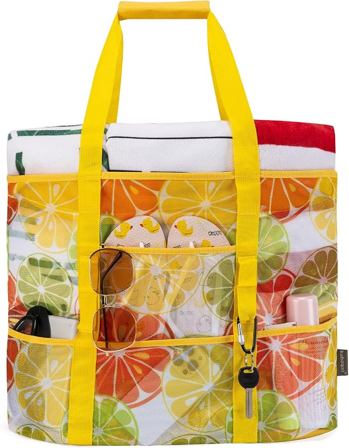 KABAQOO Mesh Beach Bag, Extra Large Beach Bags with 9 Pockets & Zipper Waterproof Lightweight Beach Tote for Beach/Pool Trip by KABAQOO