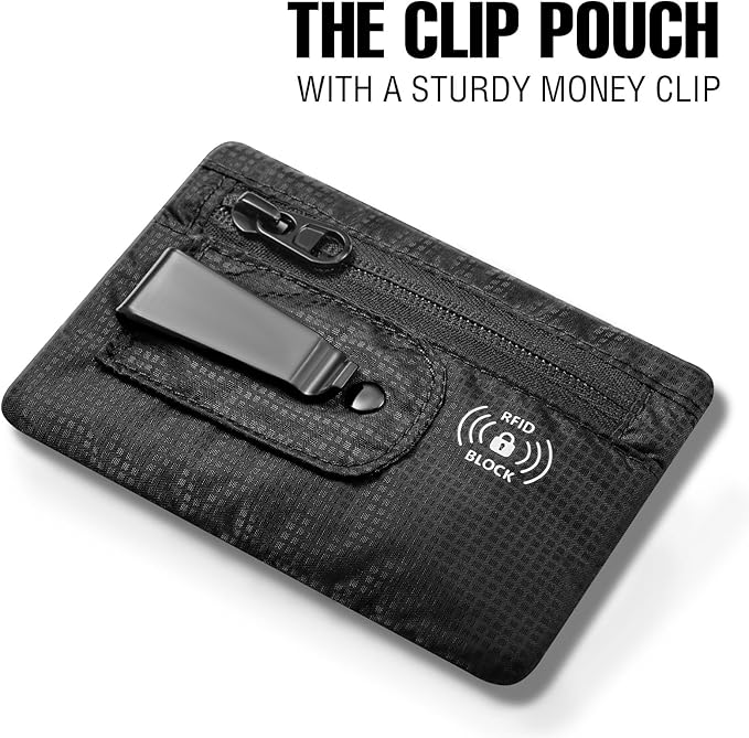 KOSMCCO RFID Blocking Clip Stash Pocket Travel Belt Wallet, Black, Medium | Compact Hidden Design, For Cards & Cash, Slim Pickpocket-Proof, Everyday Carry - Image 4