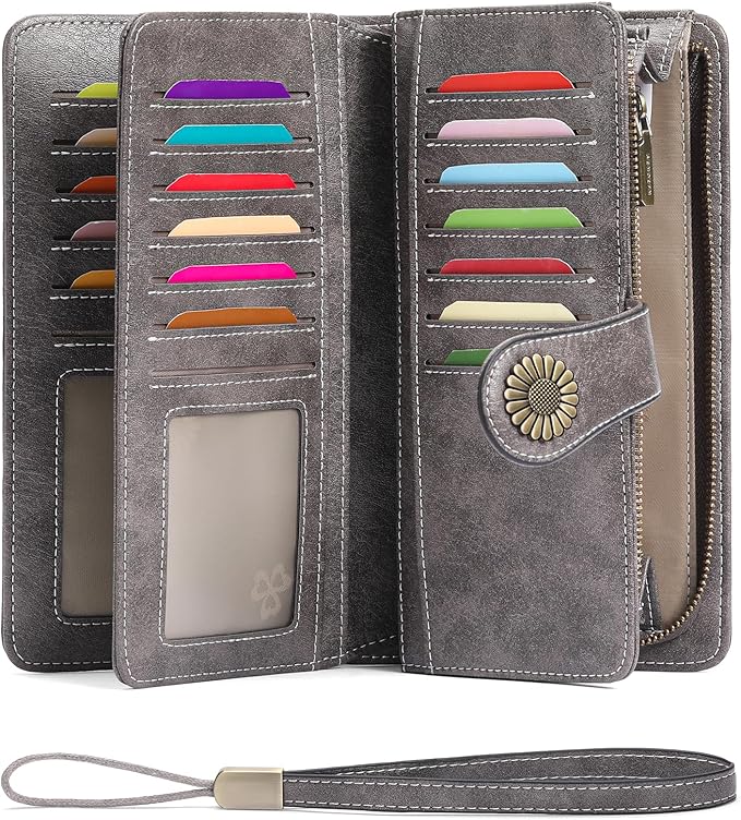 SENDEFN Wallets for Women Leather Credit Card Holder with RFID Blocking Large Capacity Wristlet | with RFID Blocking by SENDEFN