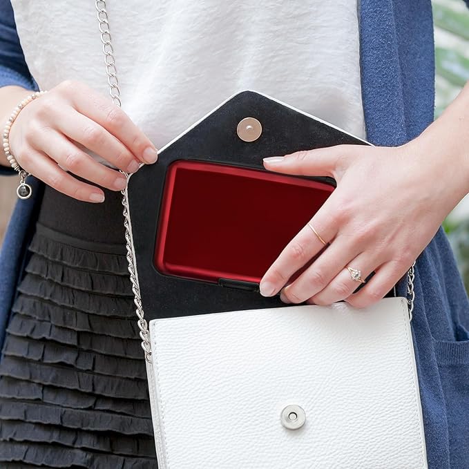 Mayski Credit Card Holder for Women RFID Blocking Wallet, Red | Card Wallets for Women Small Mini Business Metal Accordion Aluminum Alloy Hard Case for Men - Image 7