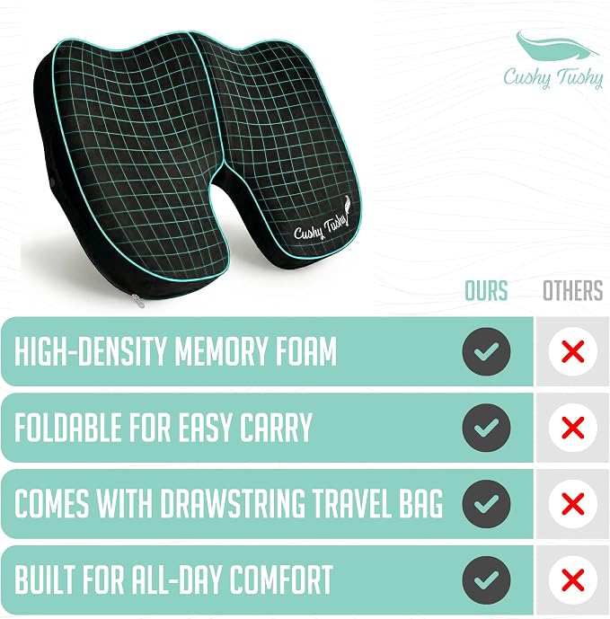 Premium Slim Foldable Travel Seat Cushion - for Relief of Lower Back, Sciatic, Butt and Tailbone Pain - for Home & Office Use, Perfect for Travel or Driving - Slim Coccyx Cushion - Black - Image 8