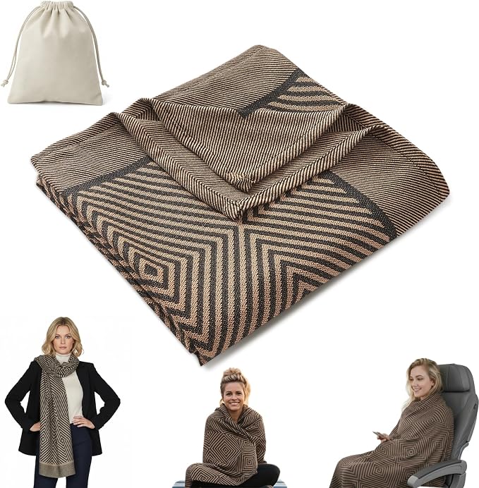 Travel Blanket Airplane - Ultra Soft & Lightweight Knit Design Compact Airplane Blanket,53x72 Inch,Stylish Travel Shawl Wraps for Flights,Office,Home Use,Travel Essentials & Gifts by ECONVCE