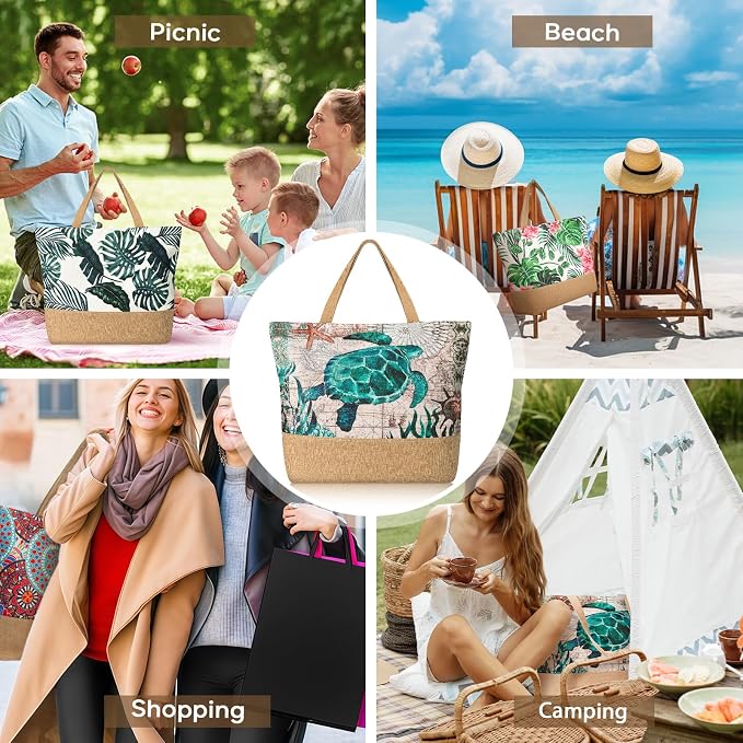 Trifabricy Beach Bags for Women,Waterproof Straw Beach Tote Bag With Zipper | Spacious Storage Capacity, Secure Zipper Closure, Reinforced Carry Handles, Stylish Printed Design For Outdoor Activities - Image 7