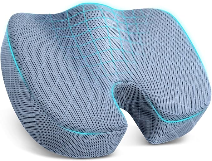Memory Foam Office Chair Seat Cushion - Light Blue, Large | for Car Seat, Airplane, Desk Chair - Sciatica & Hip & Coccyx Pain Relief Cushion for Long Sitting Office Workers, Car Drivers by TushGuardSeatCushonsPillows
