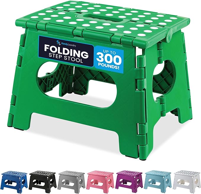 Handy Laundry Folding Step Stool 9 Inch, Green, Non-Slip Holds 300 lbs | 9 Inch, Green, Foldable Collapsible Step Stool, Non-Slip, Holds 300 lbs, Kitchen Bathroom Bedroom, Adults by Handy+Laundry