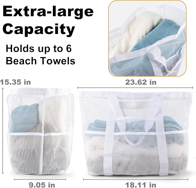 CaCTOUR Mesh Beach Bag,Large Beach Bags for Women with 8 Pockets,Packable Tote Bag for Beach Cruise Pool Vacation Essentials - Image 6