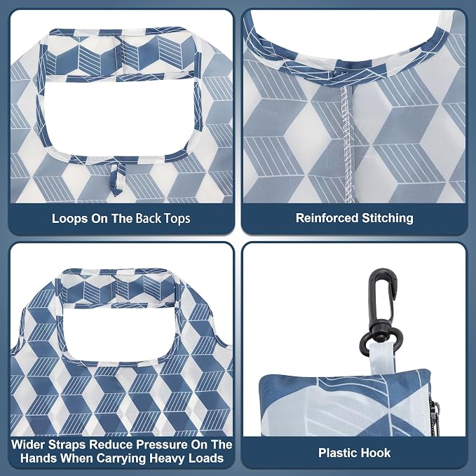 HOLYLUCK Reusable Grocery Bags,Heavy Duty Foldable Shopping Tote Bag (Standard, Navy arrow) - Image 4