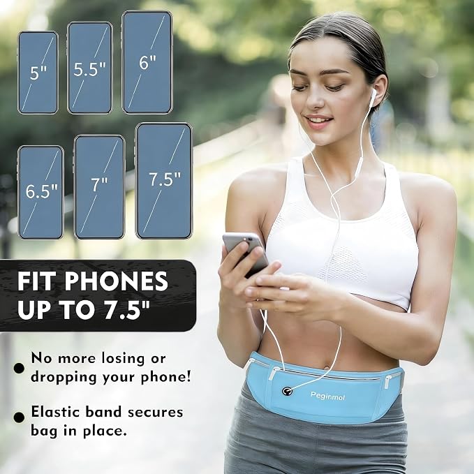 Slim Running Belt Fanny Pack, Waist Pack Bag for Women Men, Running Pouch for Phone Waterproof Reflective with 3 Pouches, Running Phone Holder for Sports, Traveling (Skyblue) - Image 4