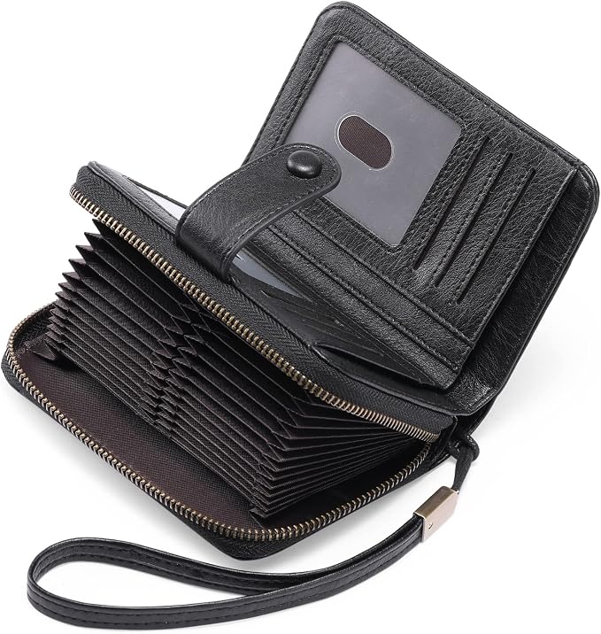 GAEKEAO Leather Credit Card Holder Wallet for Women RFID Blocking Large Capacity Bifold Zipper Card Case Organizer with Wristlet 32 Slots by GAEKEAO