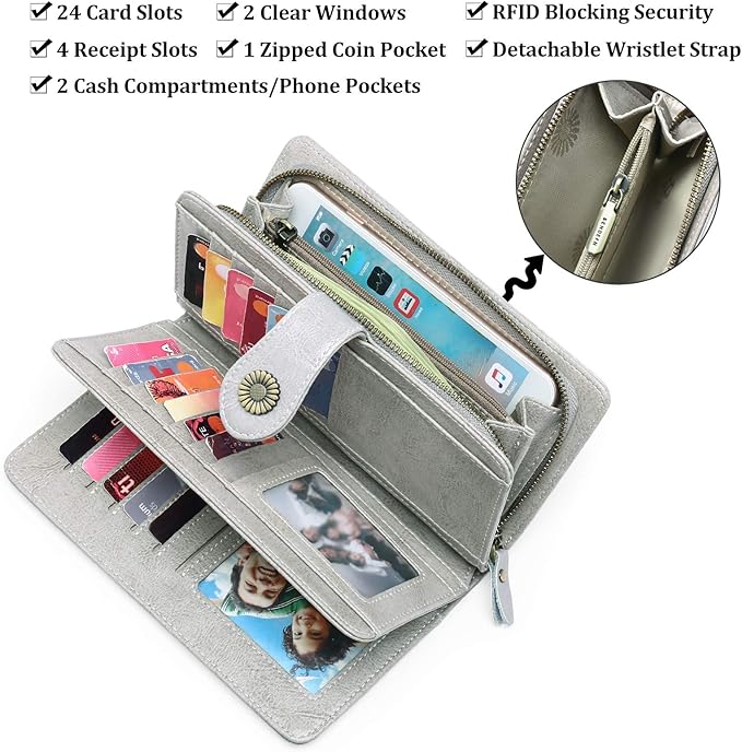 Wallets for Women Trifold Wristlet Wallets Large Capacity RFID Blocking Ladies Purse Credit Card Holder - Image 4