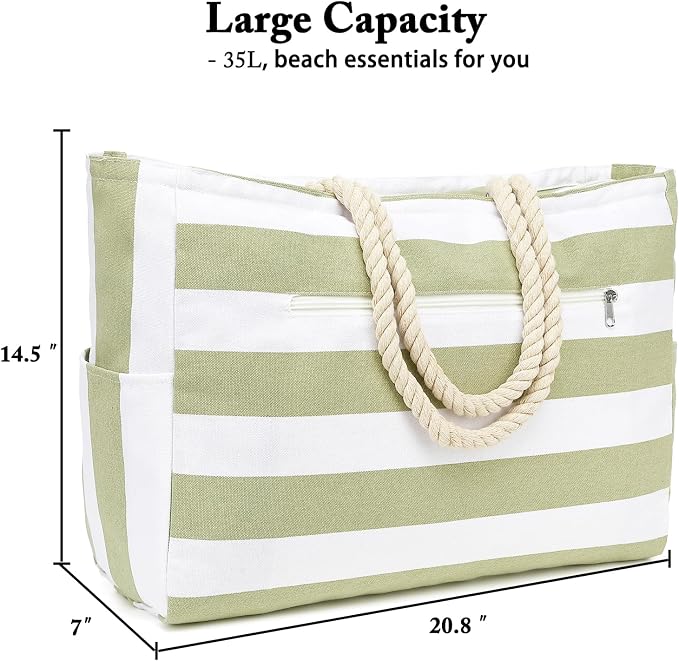 Fammart Beach Bags Waterproof Sandproof for Women, Large Canvas Pool Bag with Leakproof Wet Pocket & Zipper Cruise Essentials - Image 7