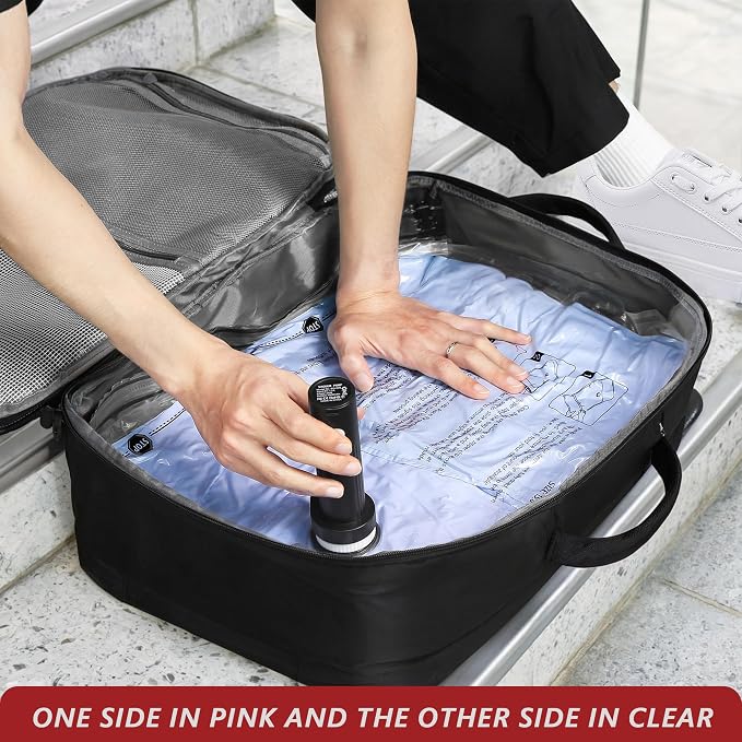 Travel Vacuum Bags for Clothing with Rechargeable Pump 24 Combo, Pink | Compression Packing Cubes Organizer Storage for Luggage Suitcase, Space Saver Seal Bags for Vacation Cruise - Image 5