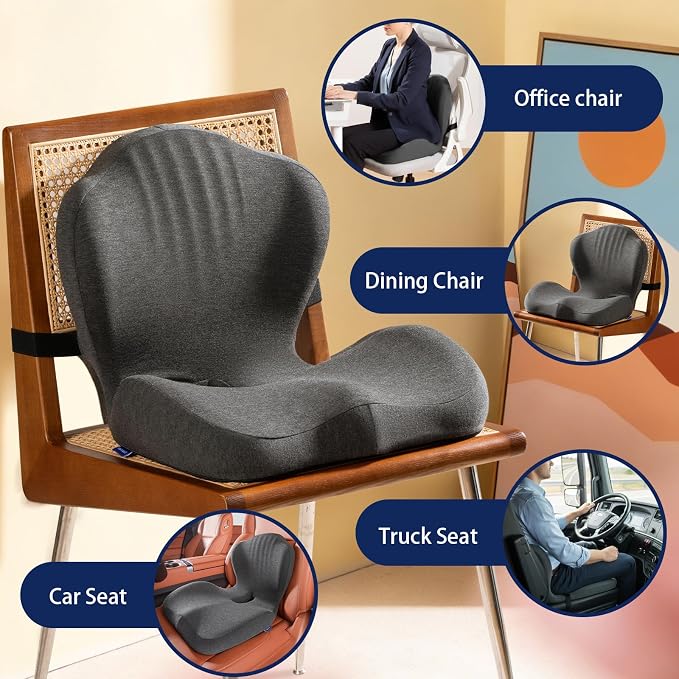 Seat Cushion for Car Truck Driver, Memory Foam Seat Cushion with Adjustable Strap,Ergonomic Lumbar/Back Support & Sciatica Relief for Long Drives, Orthopedic Cushion for Office Chair, Car, Semi Truck - Image 5