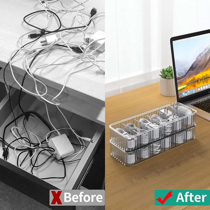 Cable Storage Boxes Organizers 2 Pack,Cord Charger Case with 20pcs Ties | Cable Storage Organizer,Cable Organizers Box,Cable Storage Box, Cord Organizers Box,Cord Charger Case Organizer,Stackable - Image 5
