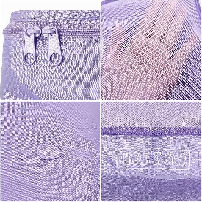 Packing cubes for Travel Luggage Organizer Bags 6 Set Packing Cubes for Suitcases Travel Essentials for Carry on Mesh Suitcase Organizer with Shoe Bag (purple) - Image 2