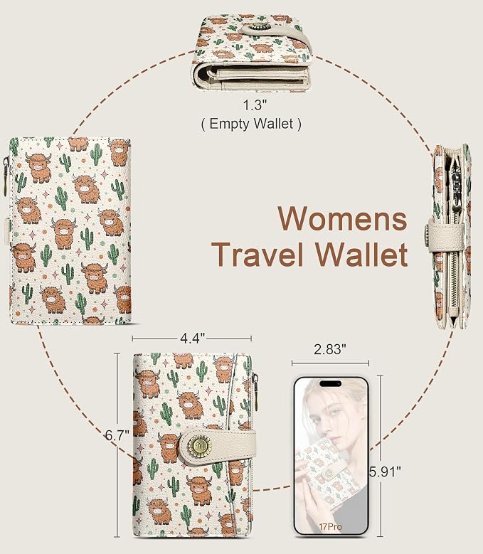 Highland Cow Wallet Women RFID, Passport Holder Credit Card Holder | 6.7" x 4.4" x 1.3" Bifold, Travel billfold, Zipper Pocket, PU Leather, Clutch, Purse, ID Window, Pen Holder, Gift Ladies Girl - Image 5