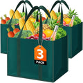 WISELIFE Reusable Grocery Bags, Foldable, Lasting Use, 35L, 3 Pack, Green | Large Shopping Bags with Reinforced Stitching, Water-Resistant Grocery Totes for Kitchen, Market, Car Trunk, Picnic by WiseLife