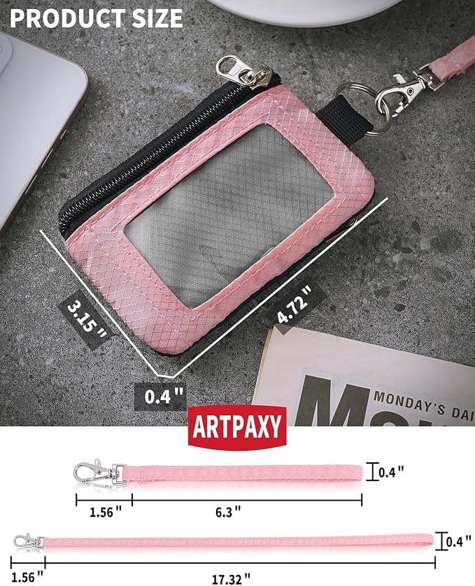 Artpaxy Minimalist Wallet For Mens Womens, Keychain RFID Blocking Zipper Small Wallet with ID Window 2 Lanyards,Water Resistant Travel Cash Card Coin Case Boys Girls - Image 3
