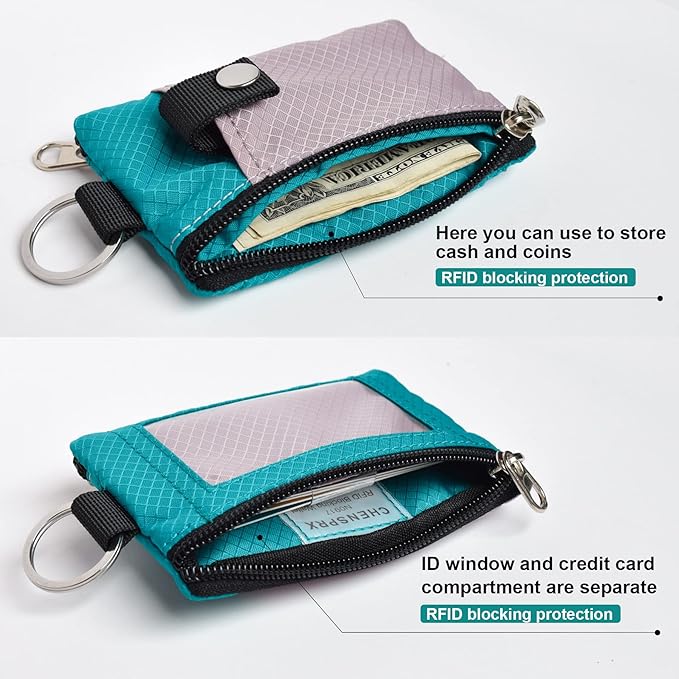 CHENSPRX Minimalist RFID Blocking Small Wallet with ID Window,WaterResistant Zip Id Case Wallet with Lanyard Keychain for Cards,Cash,Travel,Women,Men - Image 4