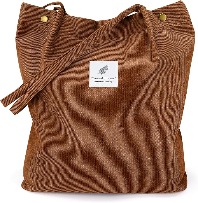 LHMTQVK Corduroy Tote Bags for Women, Large Capacity Tote Purse Reusable Grocery Shoulder Bag with Inner Pockets by LHMTQVK