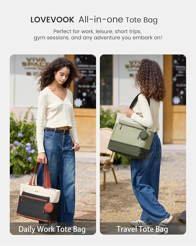 LOVEVOOK Tote Bag for Women, Expandable Laptop Work Bag 15.6 Inch, 33L Large Travel Handbag with 40oz Tumbler Holder, TSA - Image 5