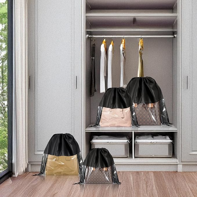 12Pcs Shoe Bags for Travel, Dust Bags for Handbags in 4 Size, Black | Dustproof Drawstring Bags, Breathable Non Woven Fabric Storage Bag for Handbags Shoes Purses - Image 7