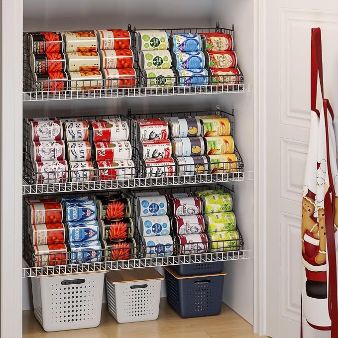 4 Pack Stackable Can Rack Organizer for Pantry Storage,Can Dispensers with 4 Adjustable Dividers, 2-Tier Metal Wire Basket Holds up to 84 Cans for Kitchen Cabinet Pantry, Black - Image 2