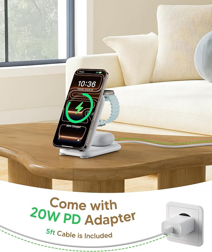 PaktVault Traveling Fast Wireless Charging Station for Apple Devices | Magnetic 3 in 1 Phone Charger Stand for MagSafe-enabled iPhone 17 16 15 14 13 12 Pro Max Plus Air, Apple Watch&Air pods Pro - Image 6