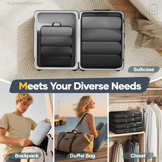 Veken 6/9/11 Set Compression Packing Cubes Garment Bags for Travel Essentials,Compressible Expandable Luggage Organizer Bags for Clothing,Space Saver Bags with Over 1000 pcs of Mesh Holes(Black) - Image 9